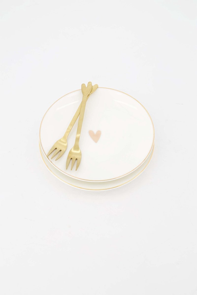 Zusss Cadeauset Gebaksbordjes & Vorkjes S Goud Hartje - Verjaardag - Cadeau Dames Keramiek Wit/Goud