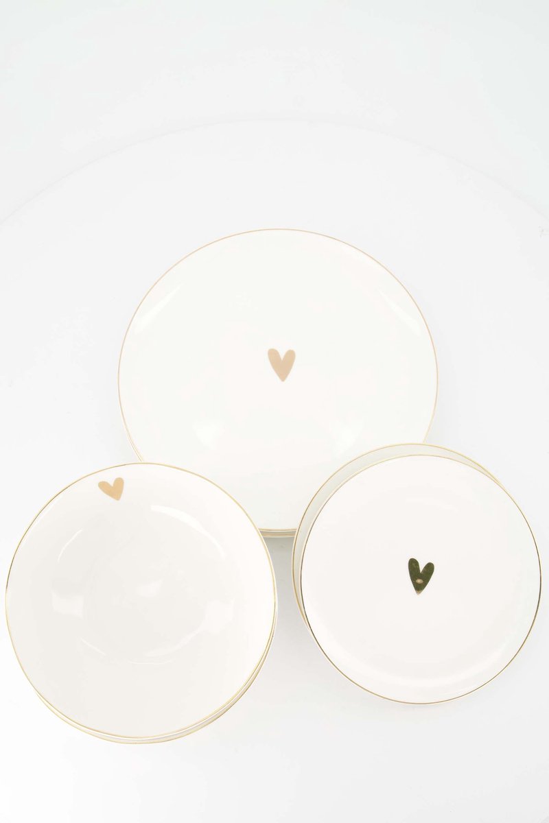 Zusss Cadeauset Borden M Goud Hartje - Verjaardag - Cadeau Keramiek Wit/Goud