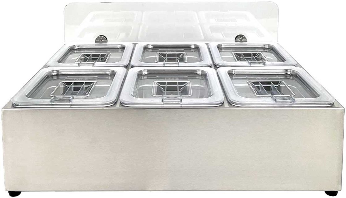 HCB® - Professionele Horeca Bakhouder - 6 x 1/6 GN - deksel - RVS / INOX - Incl. gastronorm bakken - Gastronormbak - 37x50.5x23 cm (DxBxH) - 4 kg - 8304
