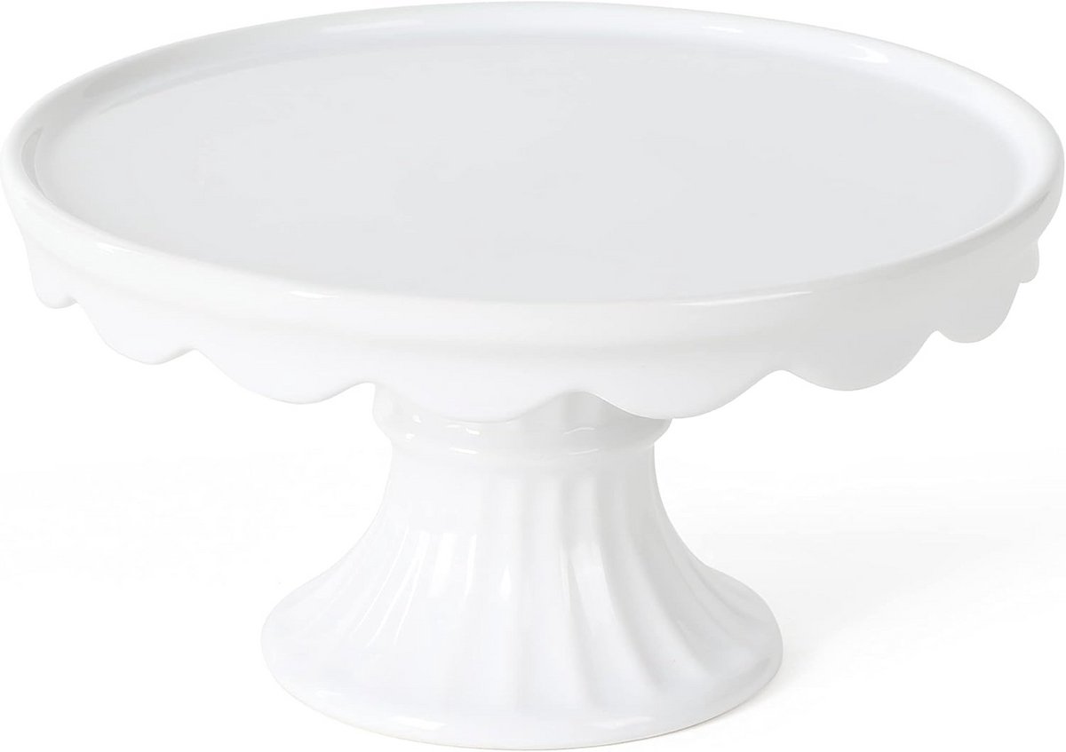 Ronde Steengoed Taartstandaard Wit met Gegolfde Rand - 25 cm