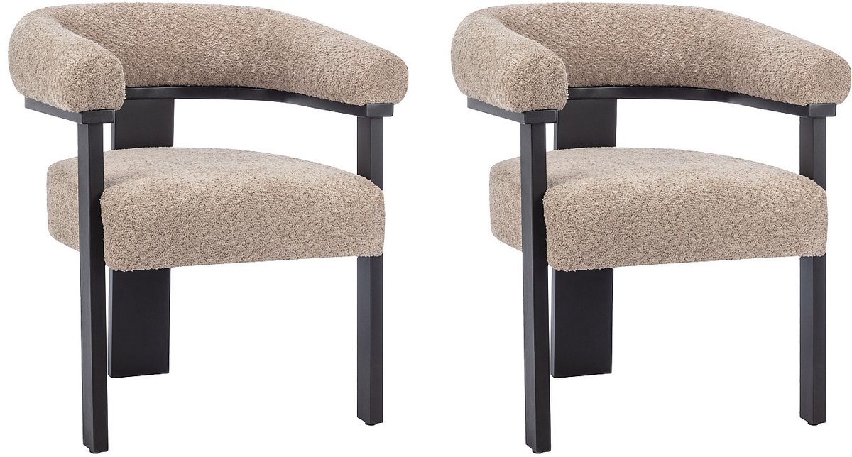 Vente-unique Set van 2 stoelen met armleuningen van boucléstof en heveahout - Taupegrijs en zwart - LIVELIA