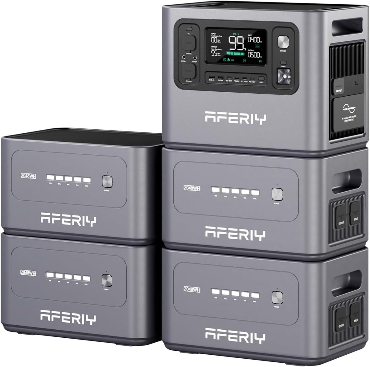 AFERIY 1024 kWh Powerstation - elektrische generator - 2800W met 4 extra accu's - draagbaar stroomstation met uitbreidbare capaciteit - zonnegenerator voor thuis/camper/stroomuitval