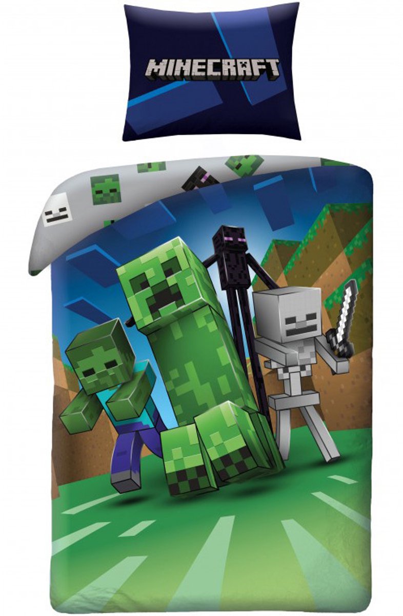 Minecraft Dekbedovertrek Nacht - Eenpersoons - 140 x 200 cm - Katoen