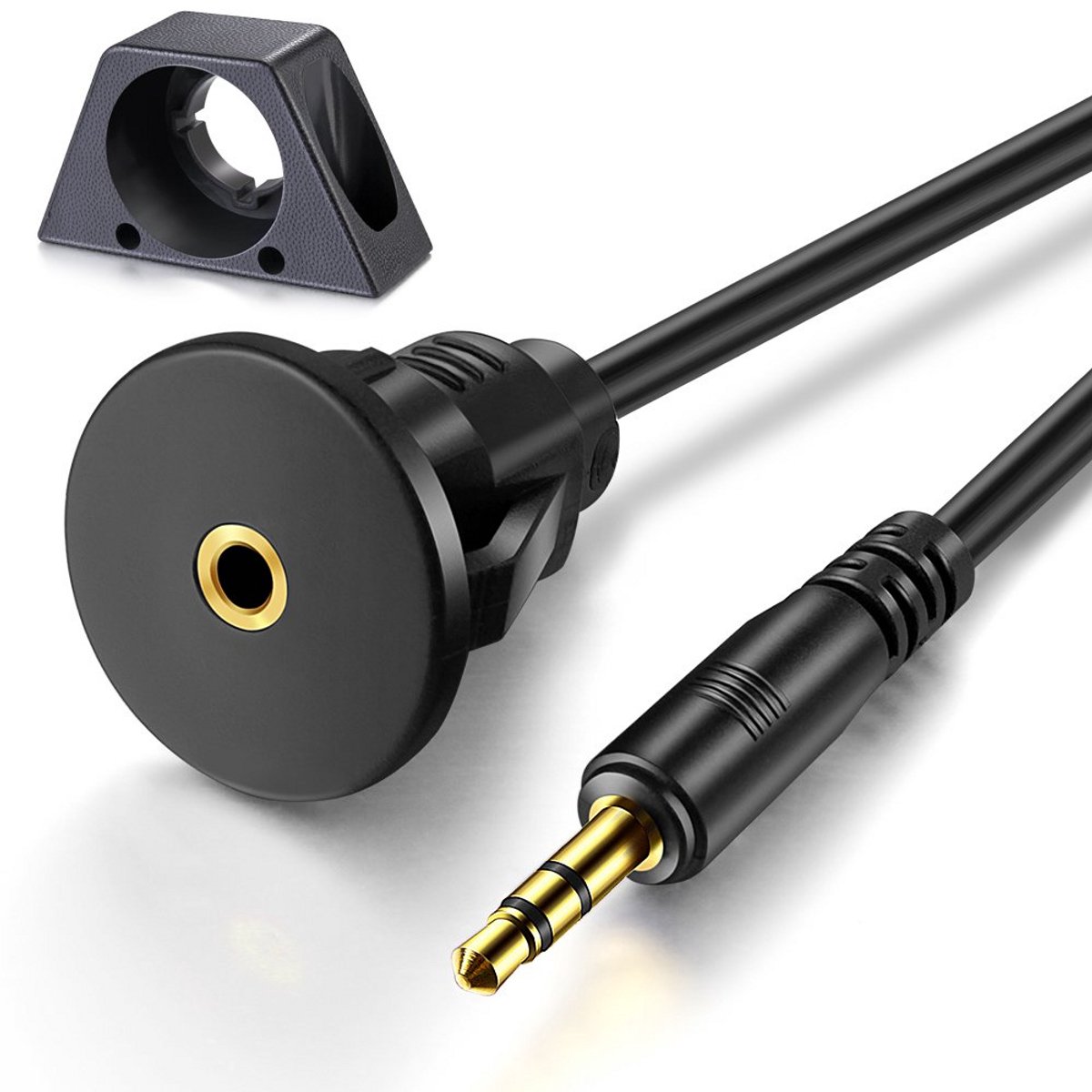 3,5mm AUX Verlengkabel voor Auto Dashboard, Boot of Motorfiets - Inbouw Kabel met Montagepaneel
