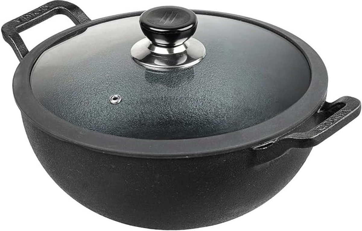 Gietijzeren Wok met Deksel 24 cm 3.3 L voor Inductie