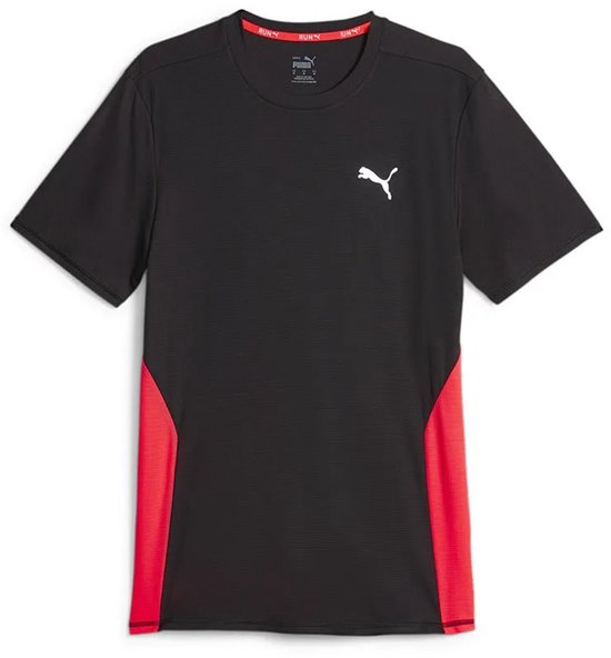 Zwart Puma t-shirt met korte mouwen en rode accenten aan de zijkanten.