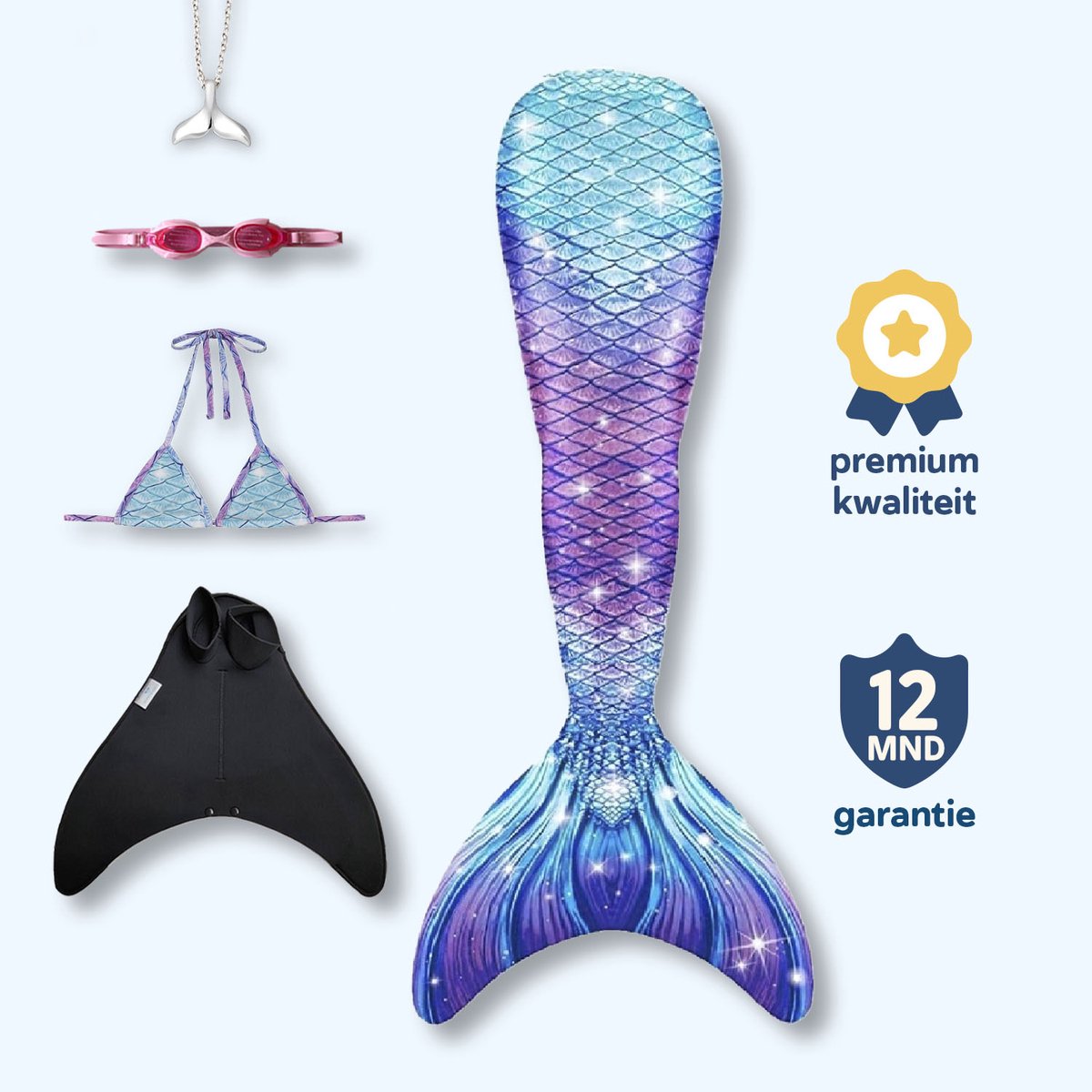 Galaxy zeemeerminstaart maat 116-122 (6) met monovin met voetvakjes en bikini top X