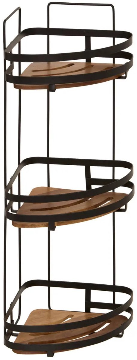 5Five Badkamer douche rekje organizer - zwart metaal/acacia hout - staand - 22 x 22 x 55 cm - 3 levels