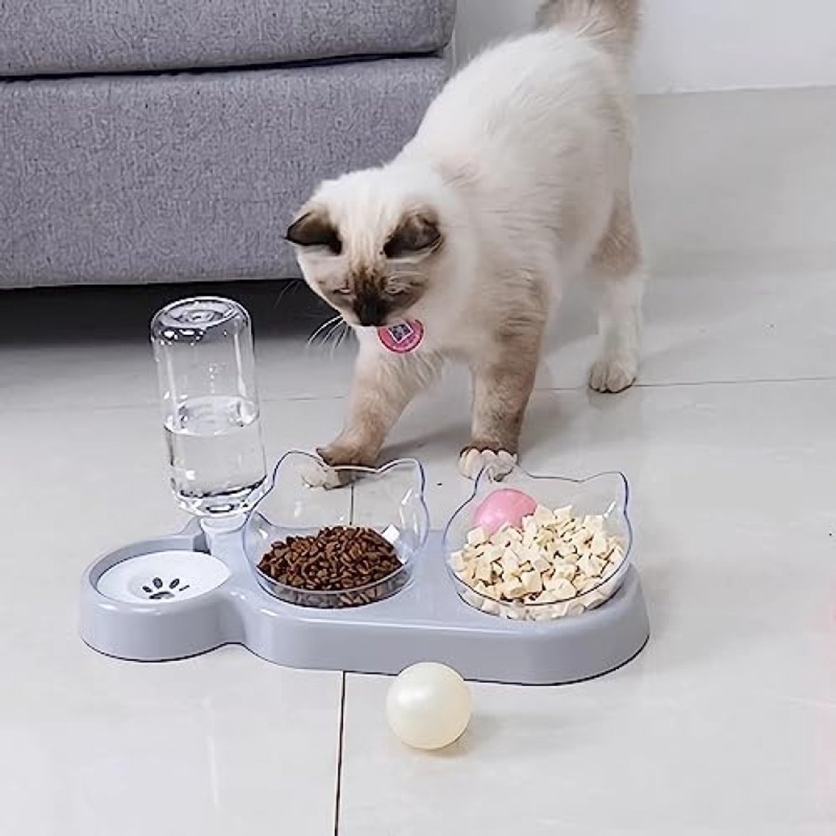 3-in-1 Eet- en Drinkbak voor Huisdieren met Verhoogde Standaard en Waterdispenser