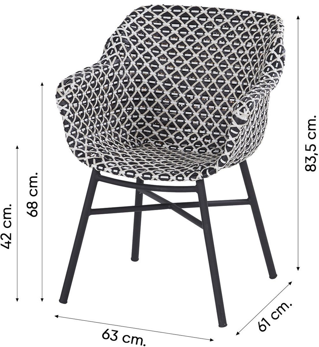Hartman Delphine chaise de jardin dining - Noir/Blanc Wicker