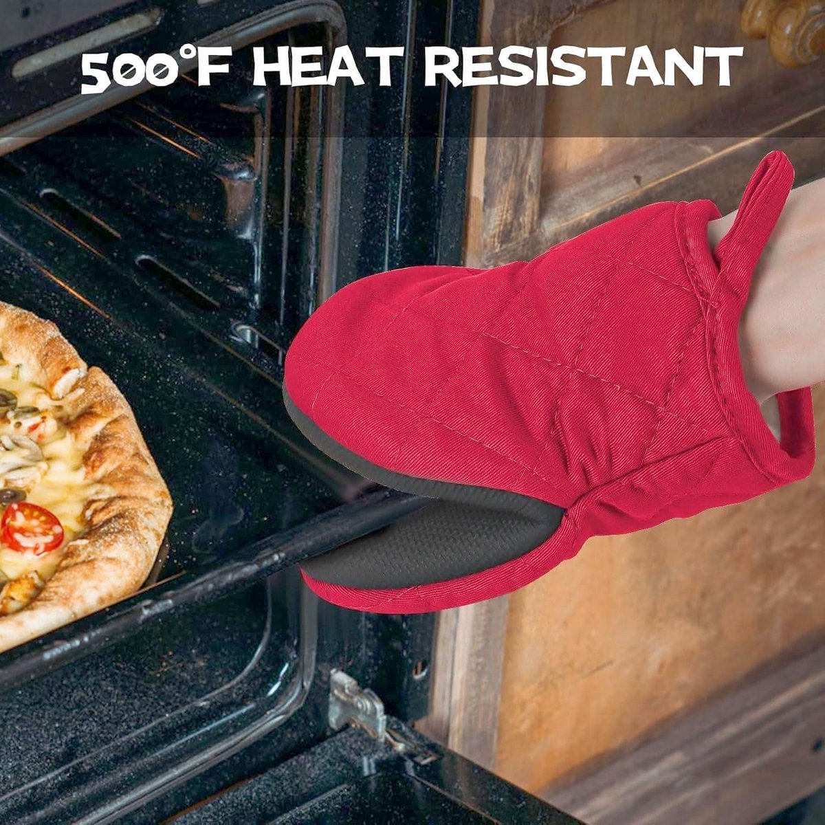 Korte Hittebestendige Ovenwanten - Mini Keukenhandschoenen met Antislip Grip voor Bakken en Grillen - Rood