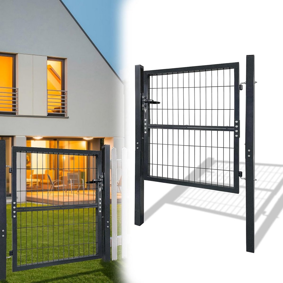 Robuuste Zwarte Tuinpoort van Gegalvaniseerd Staal - Inclusief Slot en Sleutels
