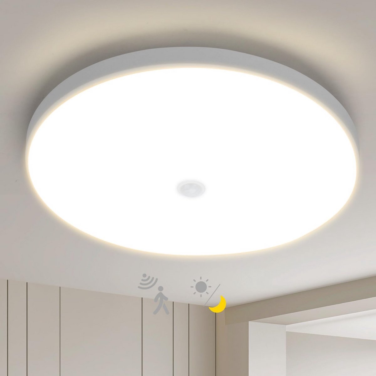 Moderne LED Plafondlamp met Bewegingssensor en Schemersensor voor Binnen