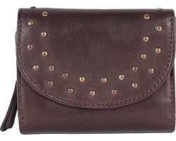 Boho Trifold Portemonnee van Echt Italiaans Leer met Studs en Dubbele Klepsluiting – Dames Portefeuille met Ritsvak voor Munten & Creditcardhouder