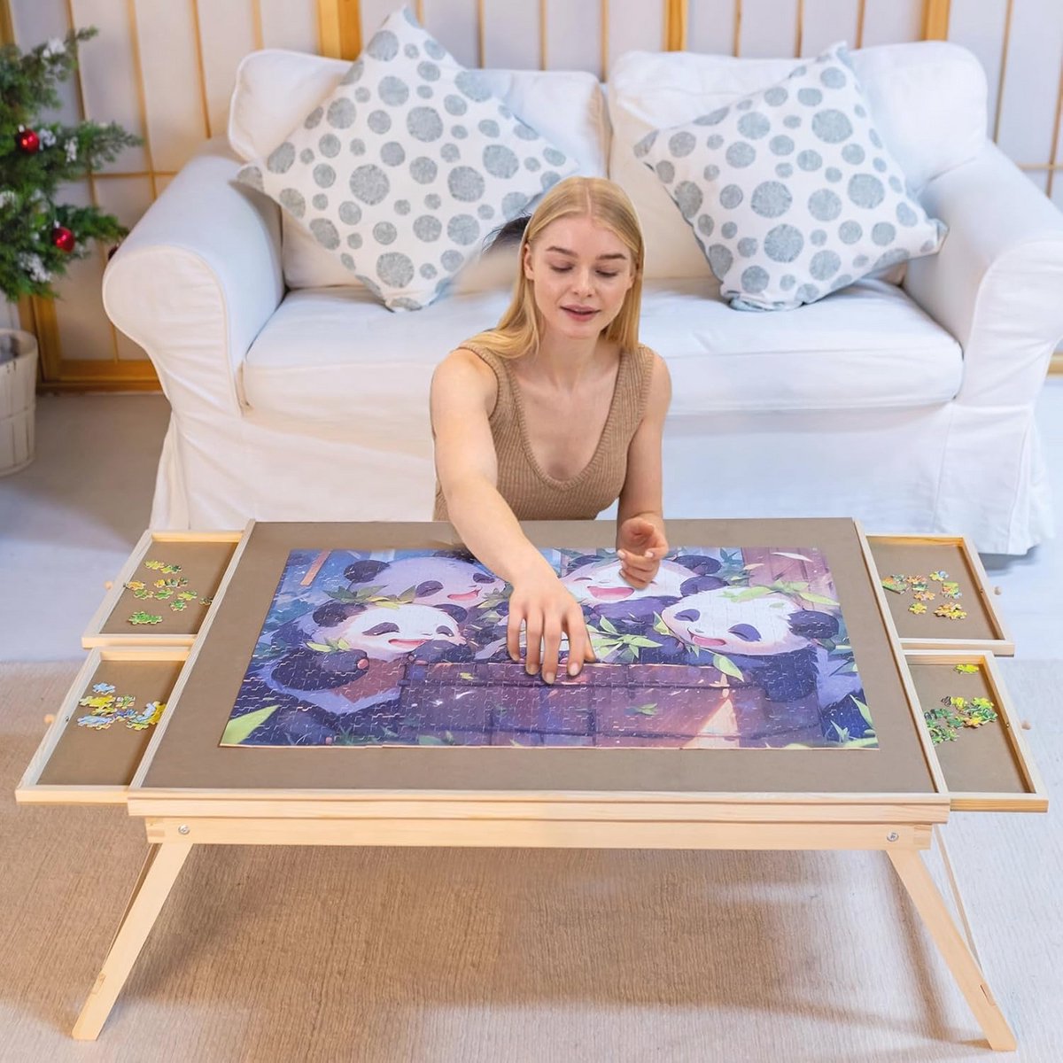 Opvouwbare puzzeltafel met poten en 4 laden voor 1000 stuks