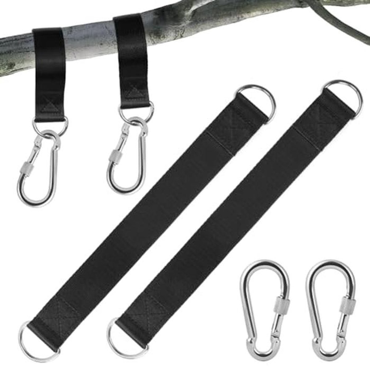 Swing Bevestiging Set met Carabiners en D-Ringen - Hammock en Hangstoel Bevestiging