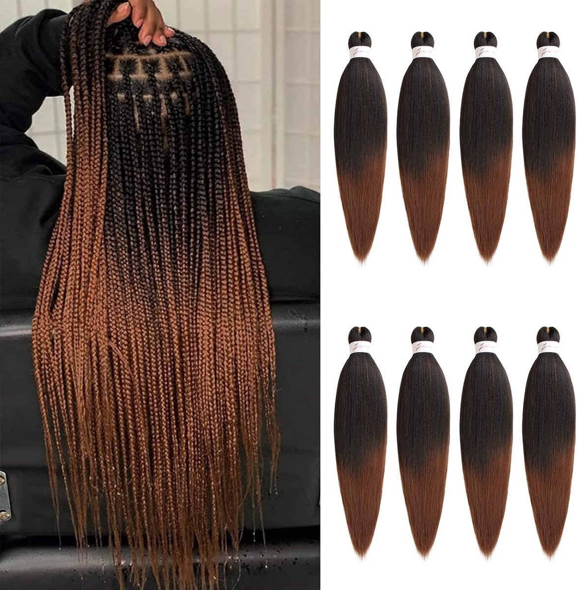 18 Inch Ombre Brown Pre-Stretched Easy to Braid Hair Extensions for Box Braids