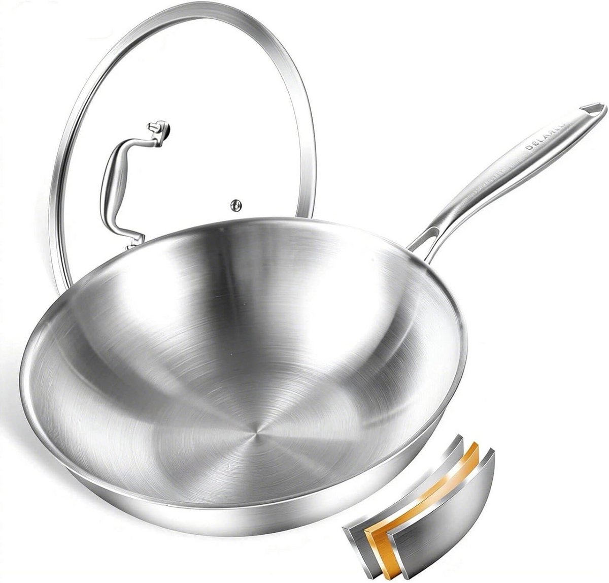 30 cm roestvrijstalen wokpan met deksel - Vaatwasmachinebestendig en ovenbestendig