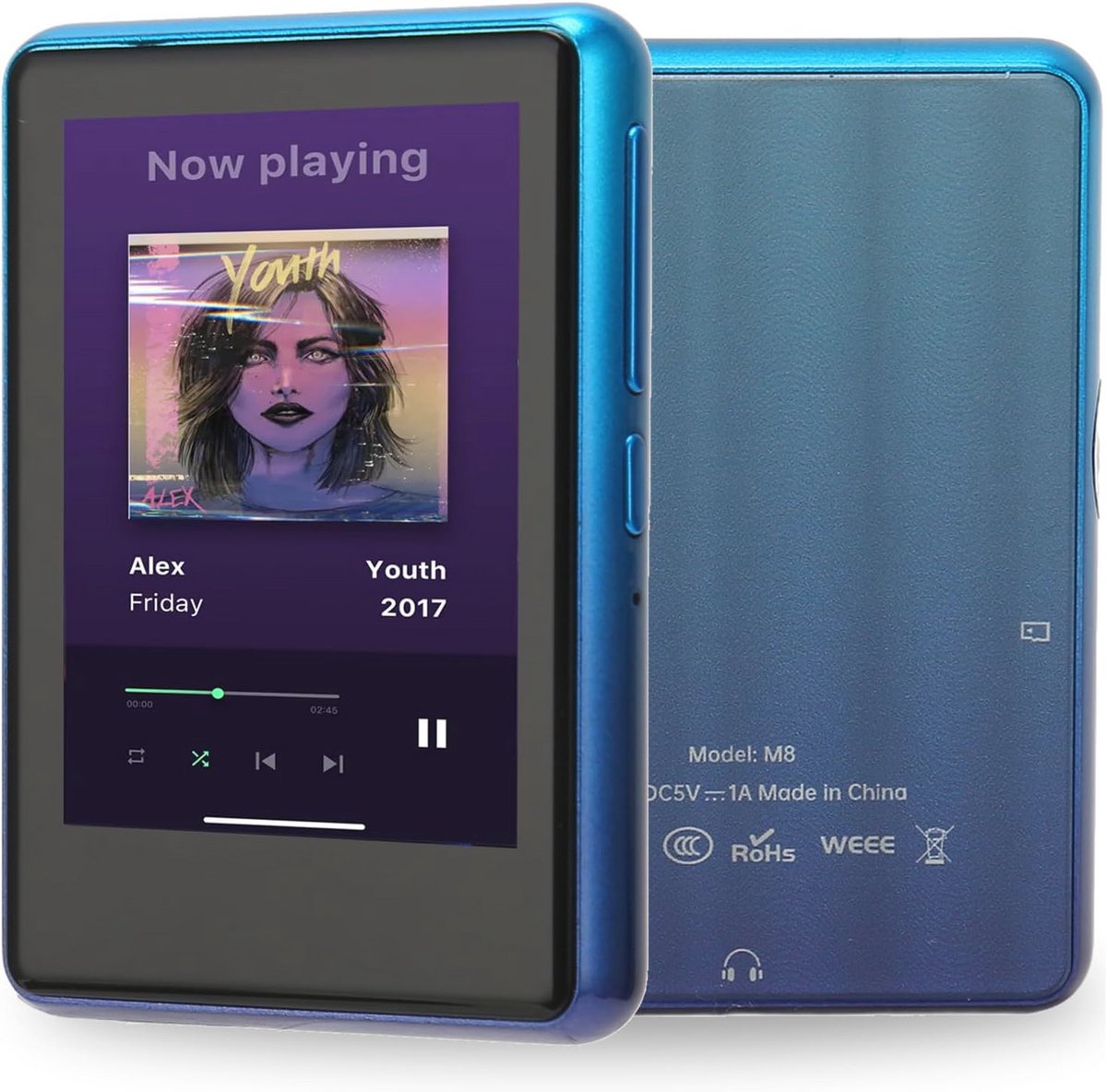 Bluetooth MP3-speler met 256GB, 2,4 Inch Touchscreen en Hoofdtelefoon