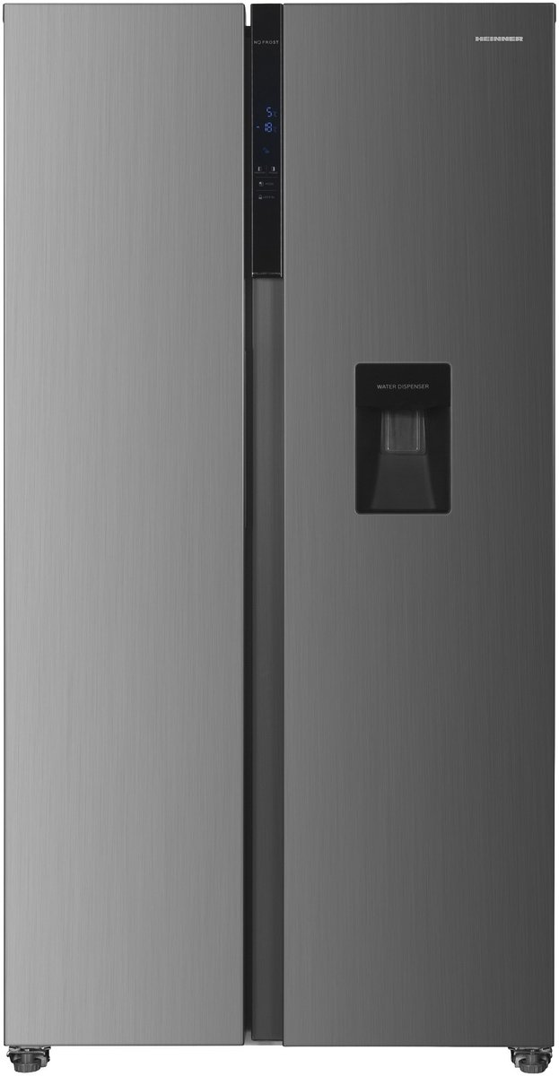 Heinner HSBS-HM529NFXWDE++ Amerikaanse Side-by-Side Koelkast 529 L – Full No Frost – Waterdispenser – LED Touch Display – Dual Inverter – RVS – 5 Jaar Garantie