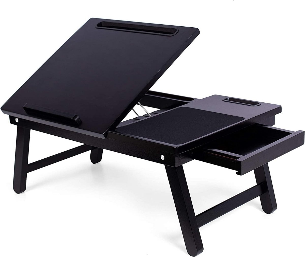 Bamboe Laptopbed met Verstelbaar Kanteloppervlak en Neerklapbare Poten
