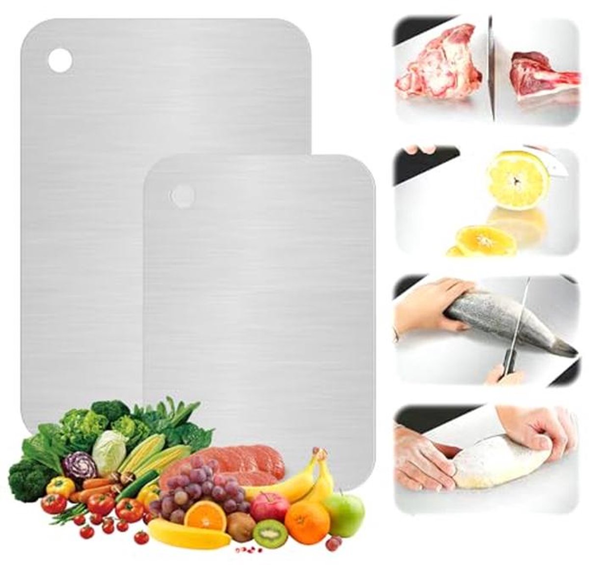 Dubbelzijdige Snijplankenset - 2 Stuks RVS Antibacterieel voor Vlees, Groenten en Fruit