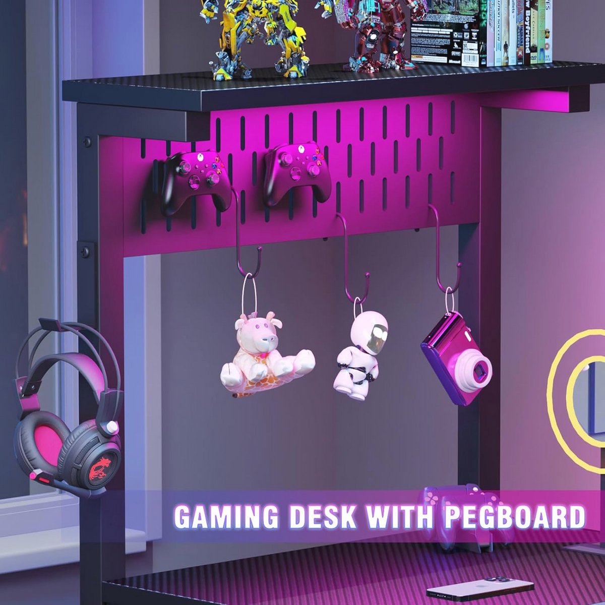 Omkeerbaar Gamingbureau met Pegboard - 47 inch Computerbureau met Houten Lade en CPU-Stand, Perfect voor PC en Laptop — cadeau in Cadeau-ideeën - foto 6