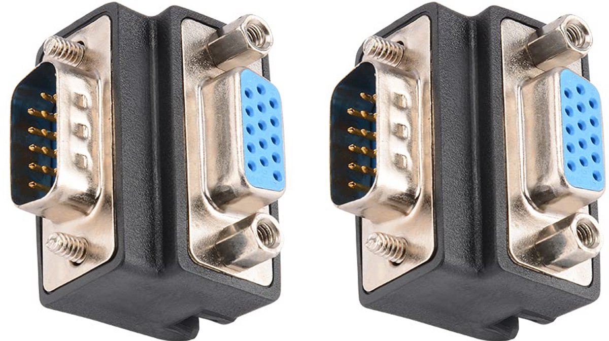 2-Pack 90 Graden VGA Adapter 15 Pins Rechte Hoek Connector Mannelijk naar Vrouwelijk