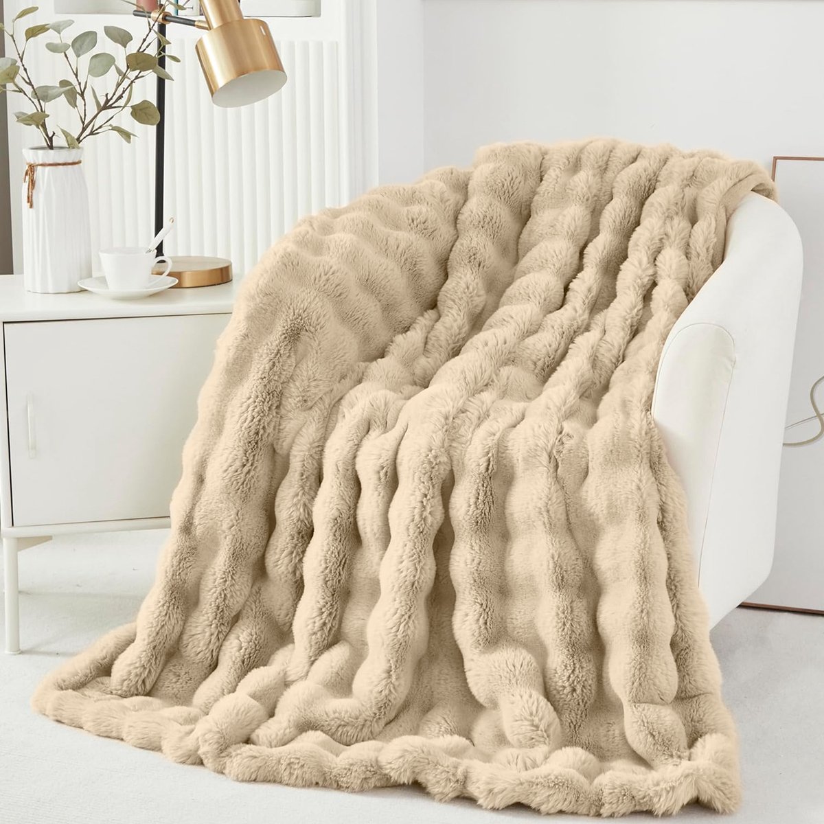 MUPOO Luxe Woondeken 130x160cm - Plaid Camel - 750 g/m² - Warme Superzacht Dubbelzijdige Deken - Knuffeldeken - Dekentje voor Baby, Sofa, Bank, Bed, Slaapkamer, Kantoor, Woonkamer