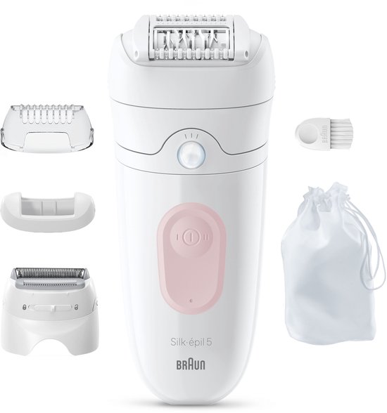 Braun Silk·épil 5 - Épilateur Pour Épilation Facile Sous La Douche Ou Sur Peau - 5-041 - Sèche - Avec Tête de Rasage, Sabot Tondeuse - Rose