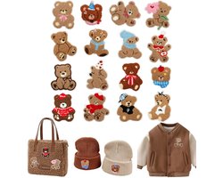 16 stuks - Geborduurde beer-patches - Schattige geborduurde dierenapplicaties - Geborduurde beer-stofpatches - Strijkbadges - Strijkbaar/naaibaar - Teddybeer vorm - Geschikt voor kleding, hoeden, tassen, jeans en doe-het-zelf-accessoires