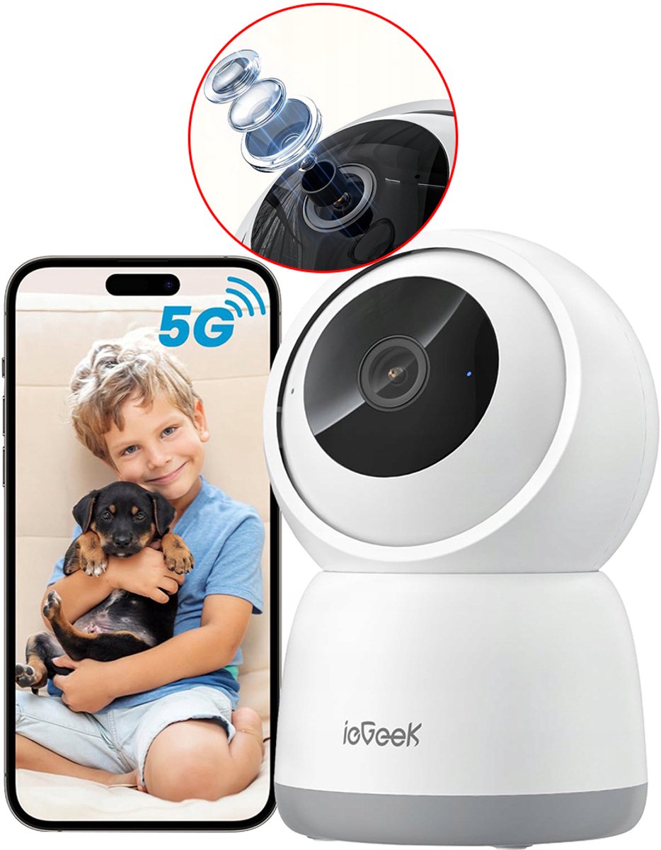 SC1 Pro Camerabewaking binnen - 5MP Ultra HD 2.4/5 GHz - Huisdiercamera met app - Beveiligingscamera's - Wifi Camera APP - Volgt beweging en geluidsdetectie - Bewakingscamera - Wit