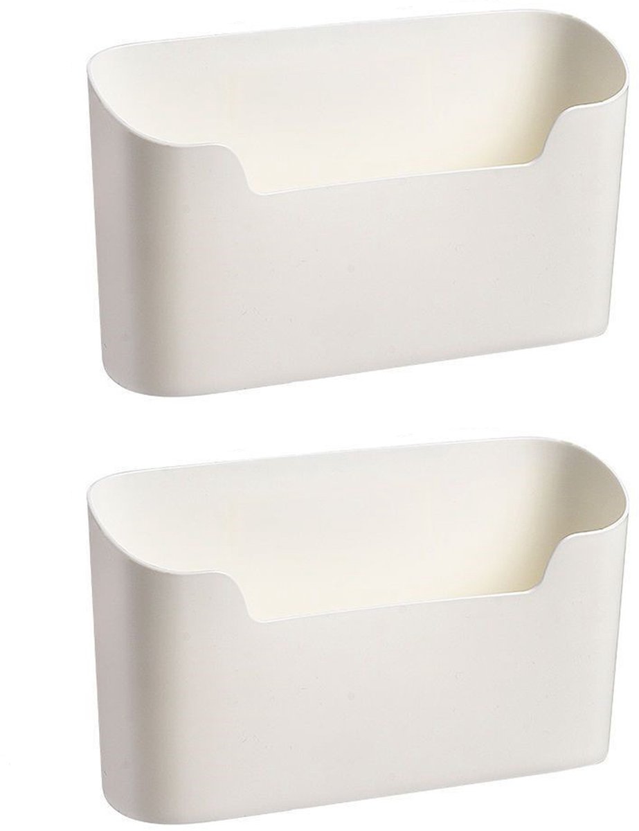 2 Stuks - Opbergdoos voor keukenkastdeur - 23,5*10*7 cm - Wandgemonteerde - Zelfklevende organizer - Keukenkast deur organizers - Opslag van kantoorbenodigdheden - Kunststof - Wit - Kastdeurorganizers - Voor thuis, kast, badkamers, koelkasten