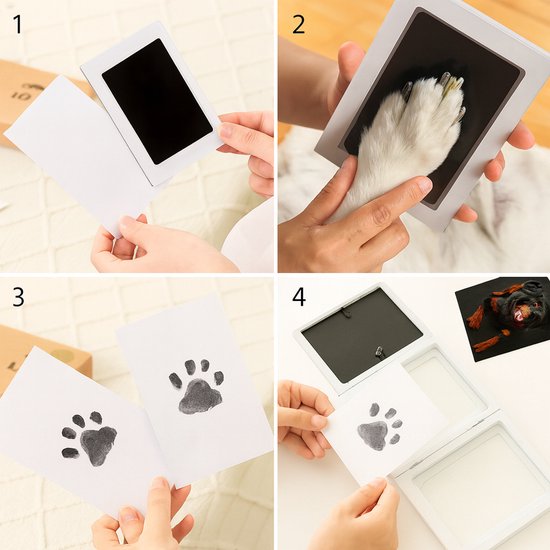 Inktloze poot of neusafdruk printkit - Zwart papier met gouden afdruk -Groot printpad - Herinneringskit Poot of neusafdruk Huisdier - Inktloos, Gouden Afdruk op Zwart - Poot of neusafdruk Hond & Kat van Merkloos — afbeelding 2