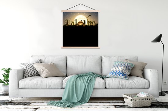 lettres d'Halloween illuminées par la pleine lune dans une illustration affiche scolaire lattes plates vierges 120x120 cm - Tirage photo sur affiche textielposter (décoration murale salon / chambre)