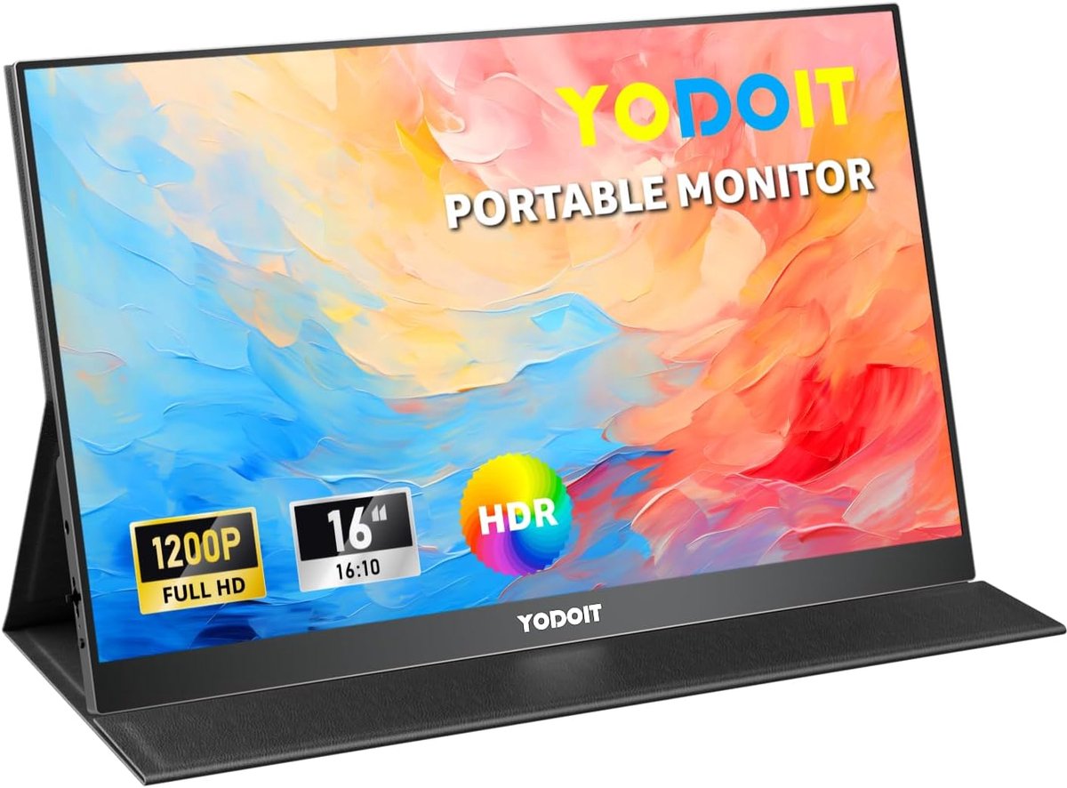 16" - Portable Monitor - Laptopscherm: draagbare monitor 16" 1920×1200 FHD-monitor met IPS-scherm, USB Type-C-poort en ingebouwde luidsprekers, inclusief Smart Cover. Compatibel met pc, laptop, MacBook en Xbox [Energieklasse A].