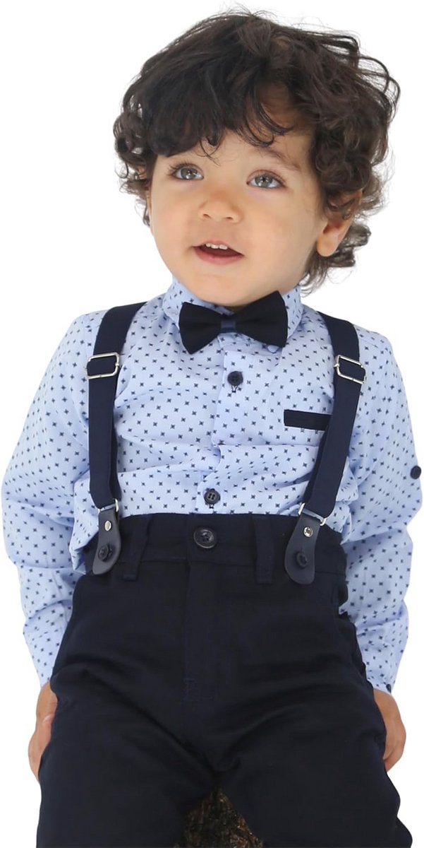 Formele Katoenen Herenoutfit voor Babyjongens - 4-delige Set met Bretels en Stropdas