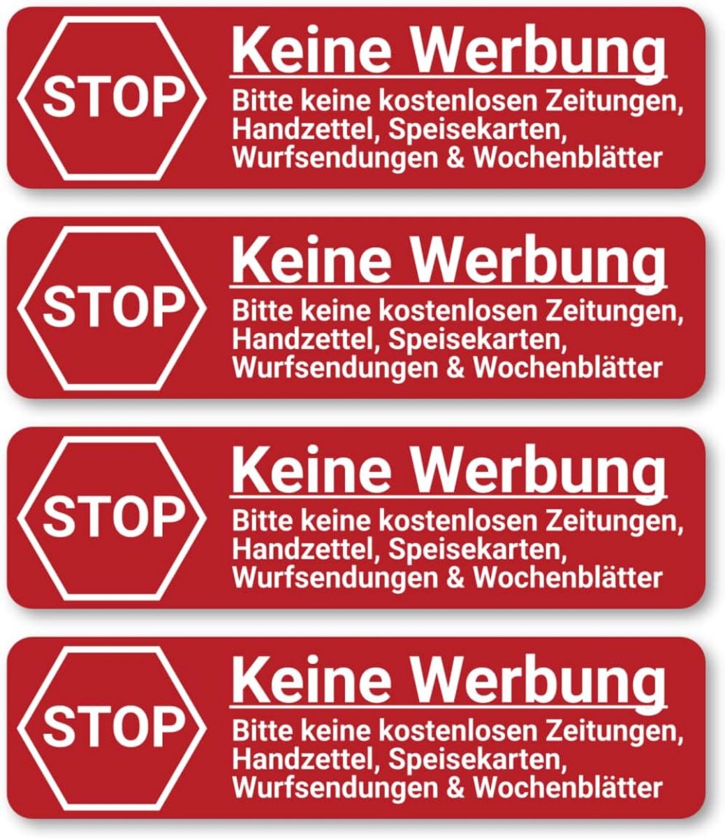 Grote stickers voor brievenbus zonder reclame - 4 stuks (11,5 x 3 cm) - rood