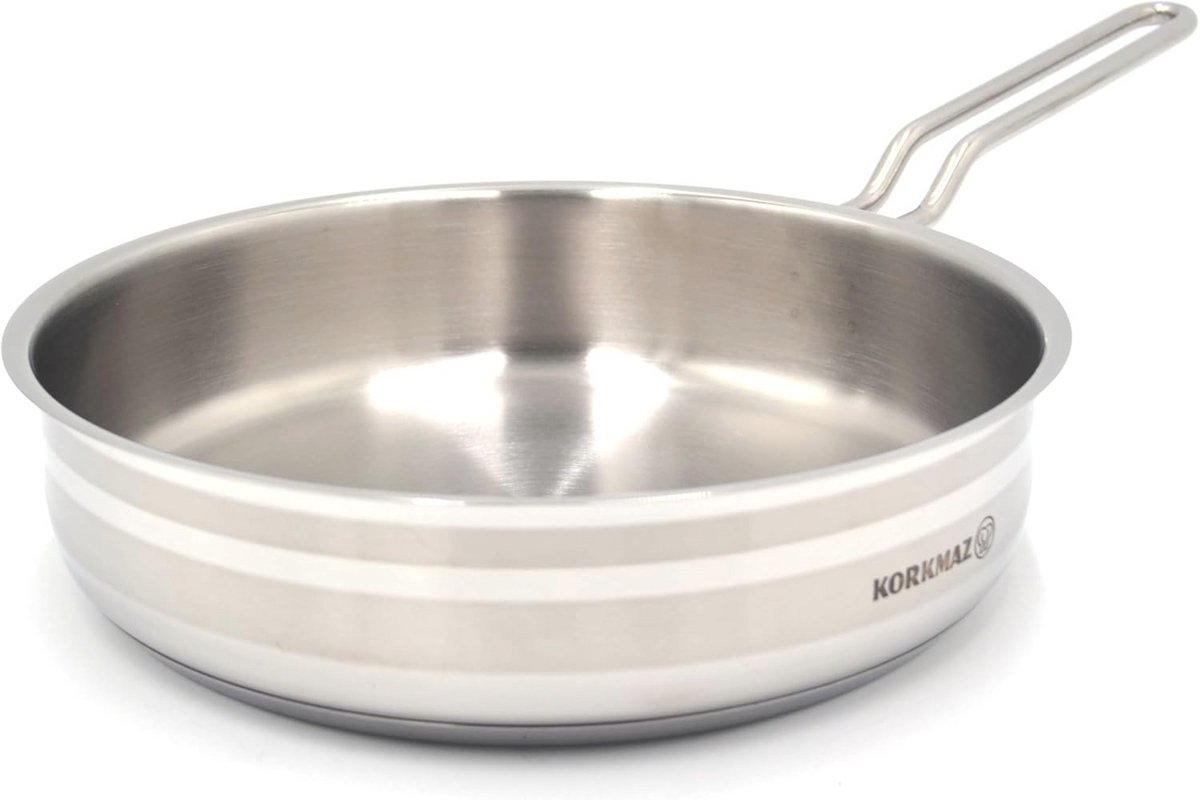 Frituurpan 24 cm met drievoudige bodem en RVS handgrepen