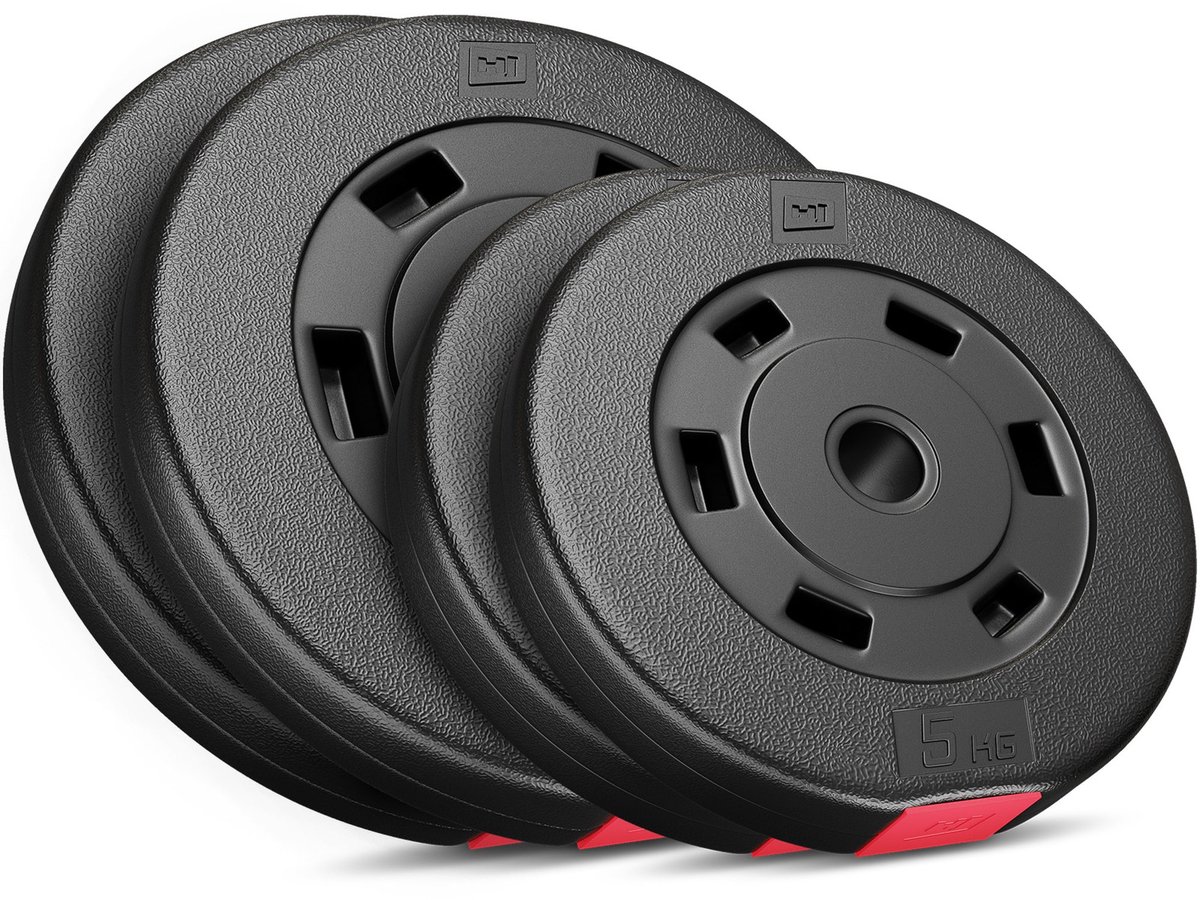 Hop-Sport – Halterschijven Set – 30 kg – Ø 30 mm – Kunststof gewichten met afgeschuinde rand voor stabiele en veilige training