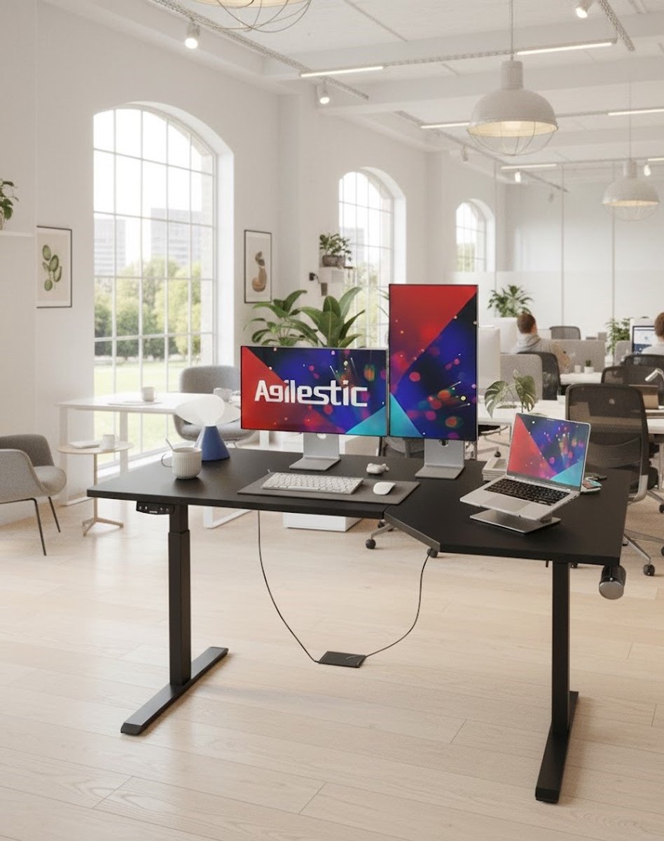 Ergonomisch In Hoogte Verstelbaar L-Vormig Sta-Bureau 150 cm - Depauwwonen