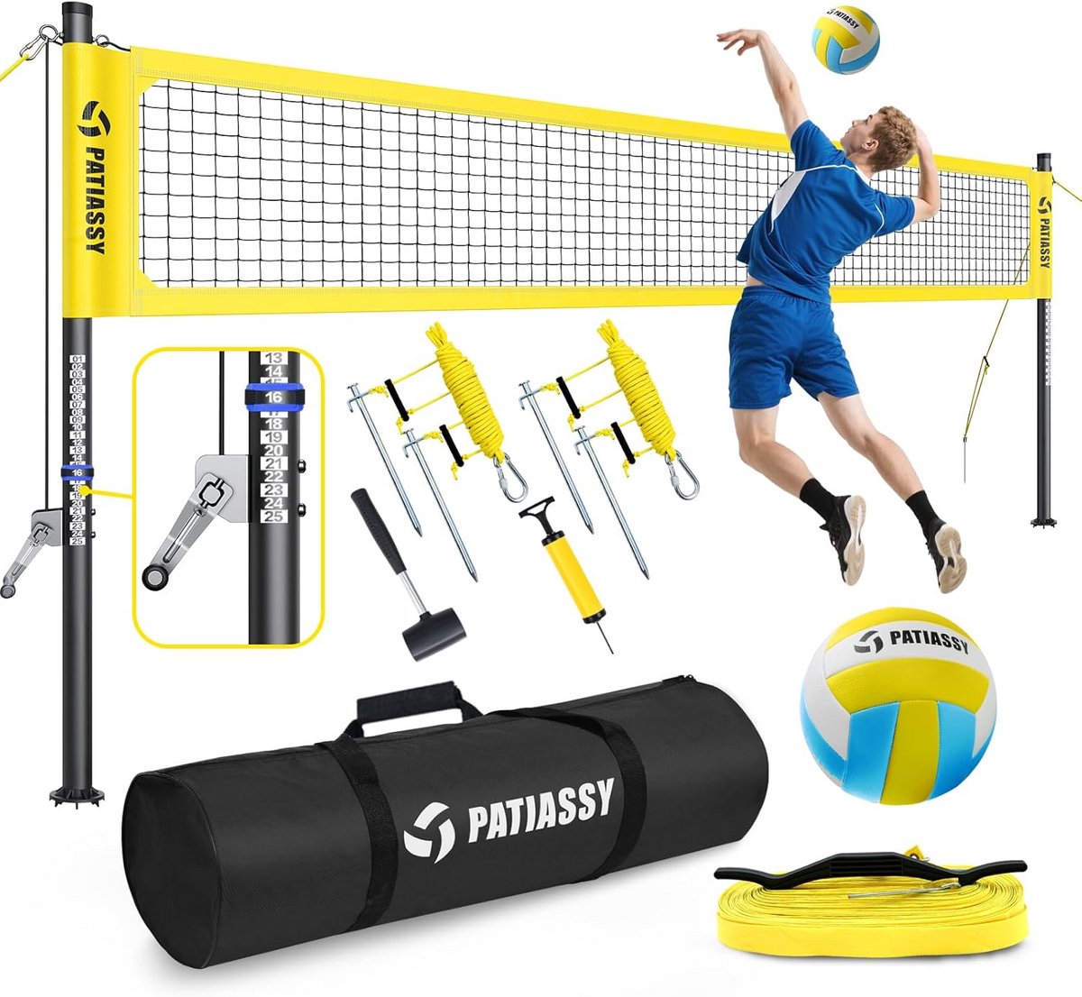 Professioneel Draagbaar Volleybalnet Set voor Buitenactiviteit met Verstelbare Palen en Pomp