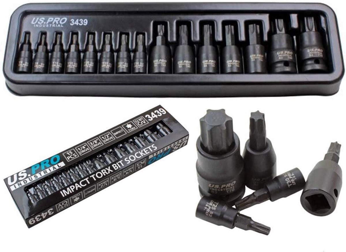 Impact Torx Bit Socket Set 15-delig voor 1/4, 3/8 en 1/2" - T6 tot T70