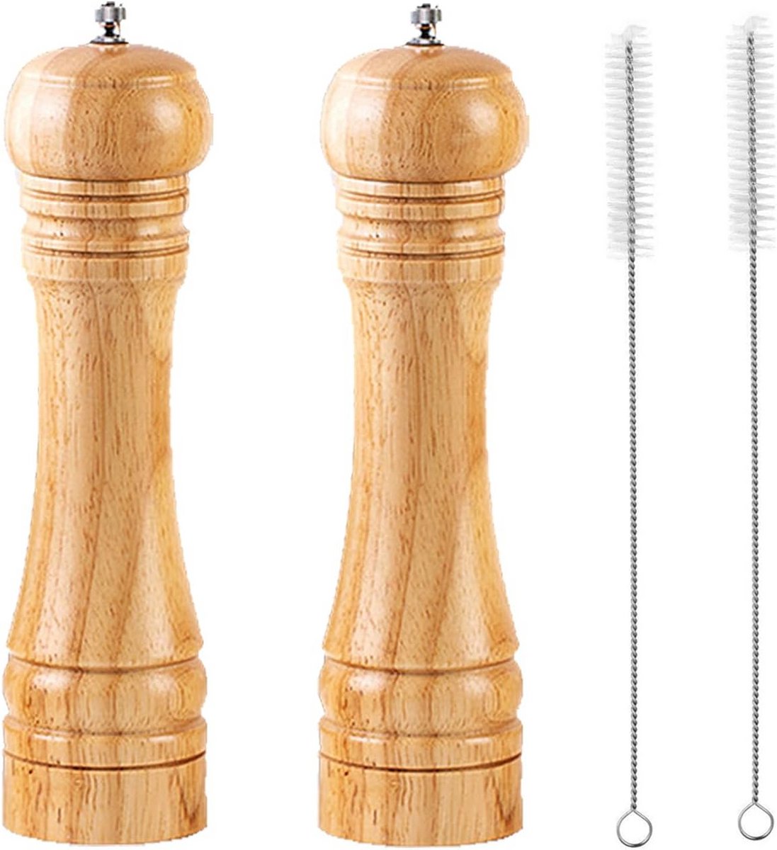 Houten Zout- en Pepermolen Set - 2 Stuks, 20 cm, Handmatige Molens met Keramisch Slijpsysteem