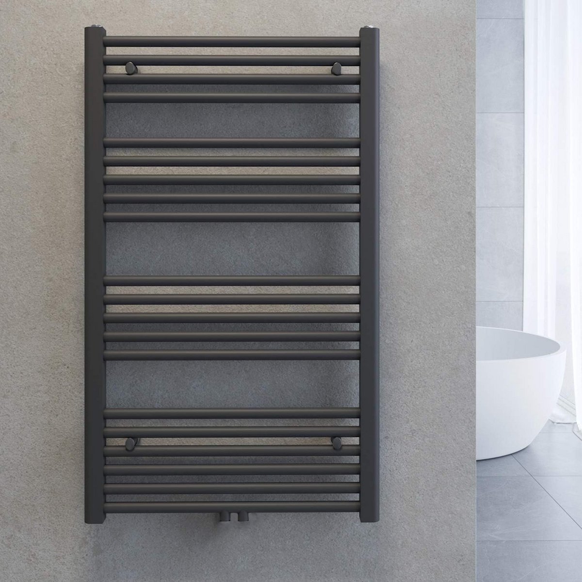 Rechthoekige Handdoekdroger Antraciet voor de Badkamer - 60 x 100 cm met Midden Aansluiting