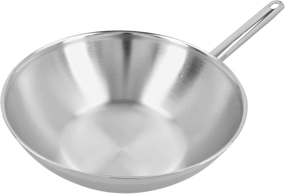 Wokpan 30 cm RVS - Ideaal voor Roerbakken - Grote Koekenpan met Hoge Randen