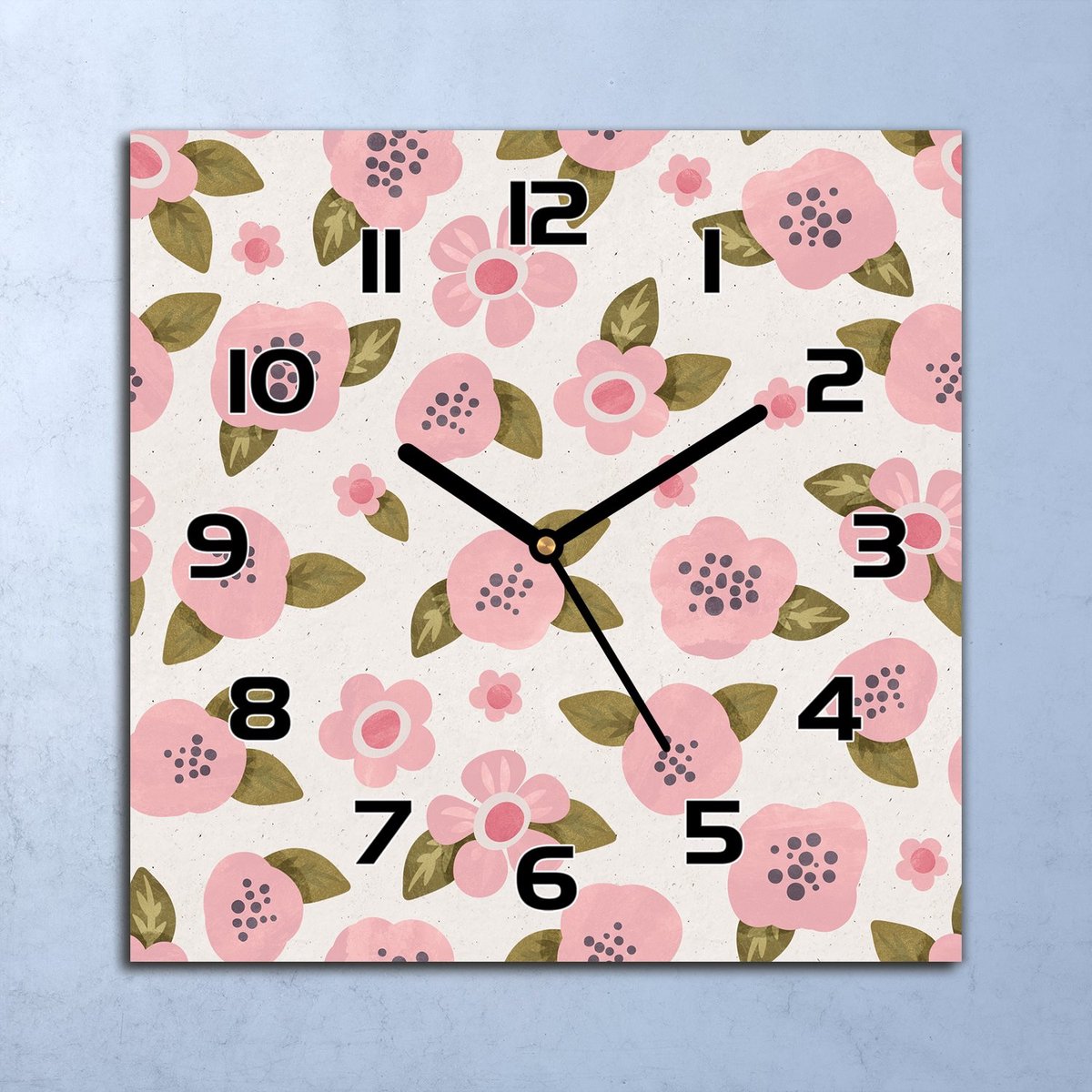 Coloray Wandklok - Roze bloemen Klok Glas - 30x30 cm - Roze Wandklok - Wandklok Vierkant - Wandklok Industrieel - Wandklok Keuken - Stille Wandklok