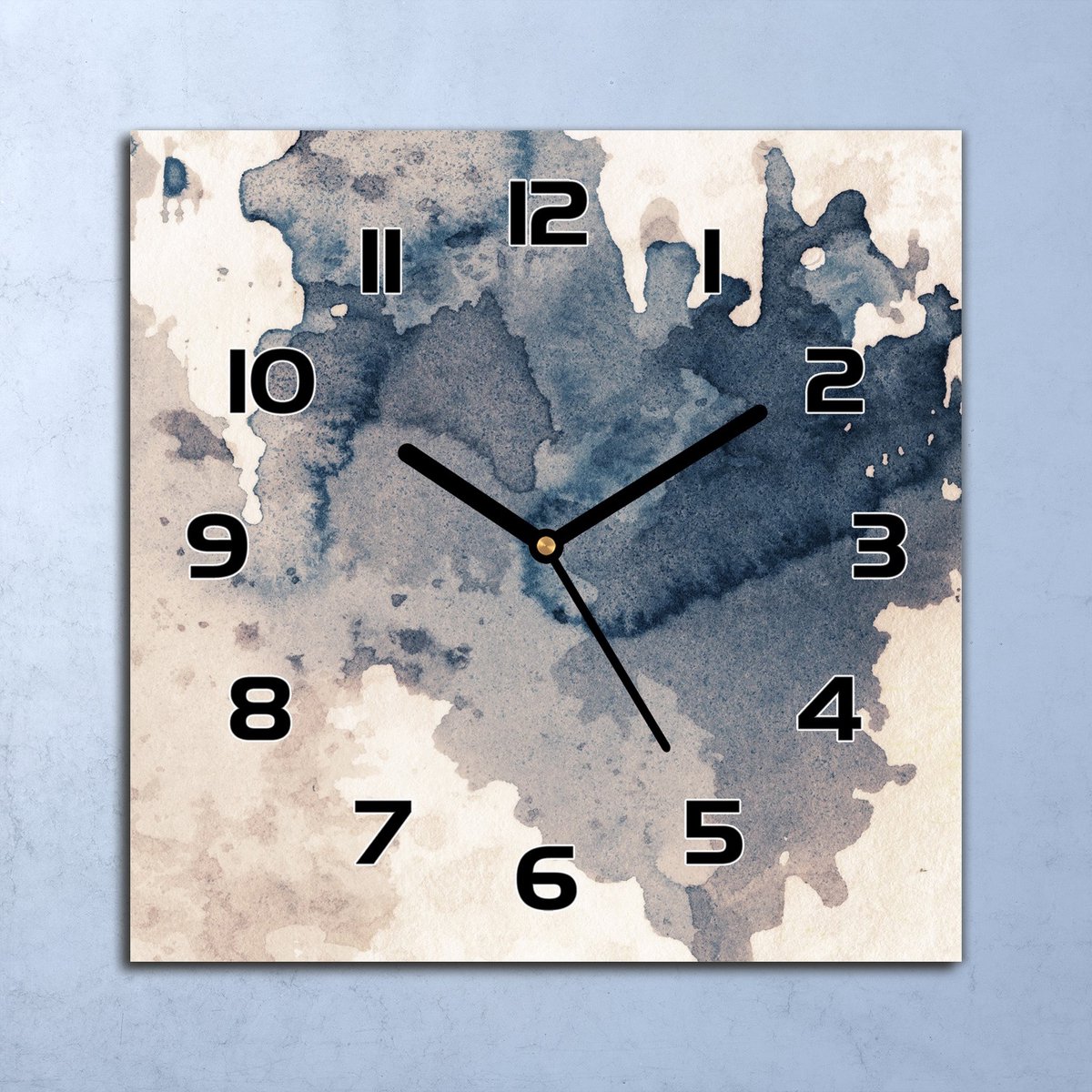 Coloray Wandklok - Gemorste aquarelverf Glazen Klok - 30x30 cm - Blauw Wandklok - Wandklok Vierkant - Wandklok Industrieel - Wandklok Keuken - Stille Wandklok