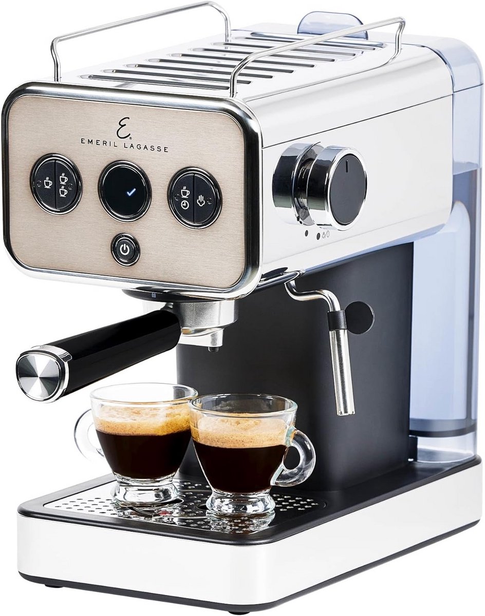 Halfautomatische espressomachine met 15 bar en melkopschuimer - Roestvrijstalen afwerking, dubbele slag en afneembare watertank