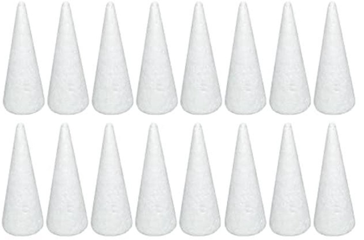 Knutselschuimboomkegels 16 stuks voor DIY kunst en ambachten (6 x 14 cm)